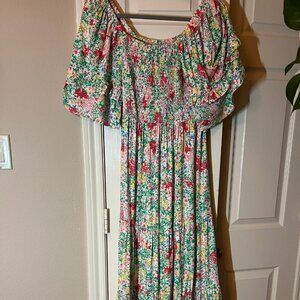 NEW Women's Floral Smocked Midi Dress - Puff Sleeve, Multicolor - Size Small